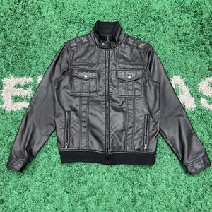 Helix Faux Leather Biker Motorcycle Zip Up Jacket size Medium M Black B13